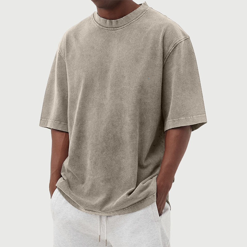Men's Washed Distressed Cotton Daily Short-sleeved T-shirt
