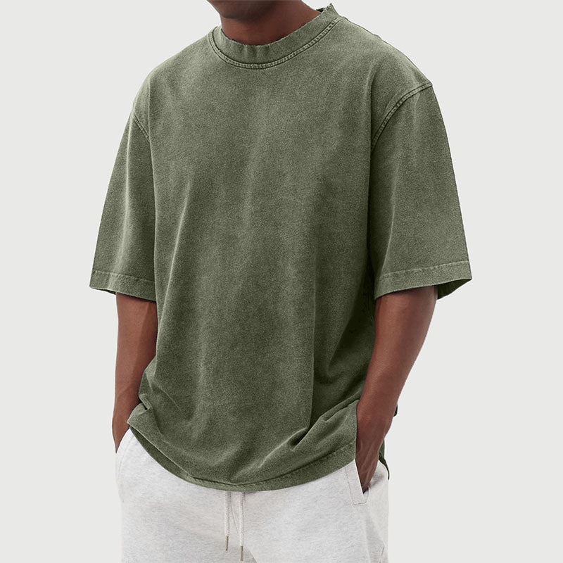 Men's Washed Distressed Cotton Daily Short-sleeved T-shirt