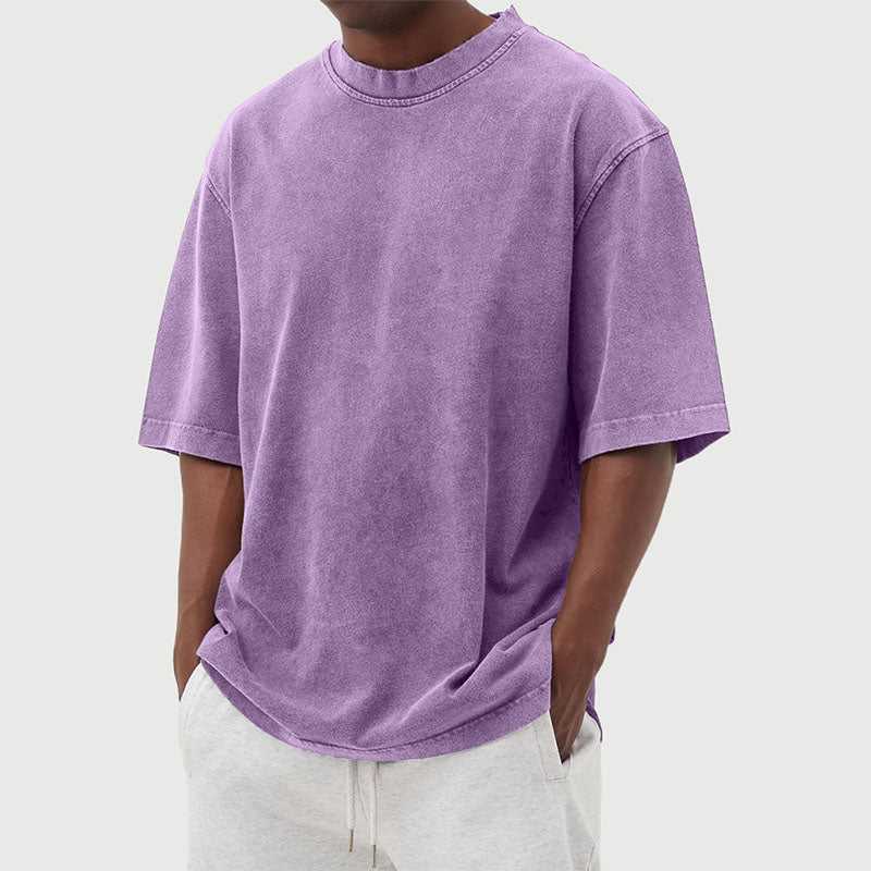 Men's Washed Distressed Cotton Daily Short-sleeved T-shirt