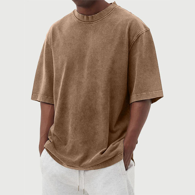 Men's Washed Distressed Cotton Daily Short-sleeved T-shirt